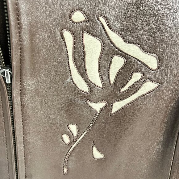 Pamela McCoy Womens Large Genuine Leather Jacket With Floral Cutout Design - Picture 4 of 8